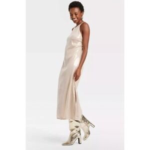 A New Day Women's S Sequin Midi A-Line Dress Halter Slit‎ Wedding Guest Holiday